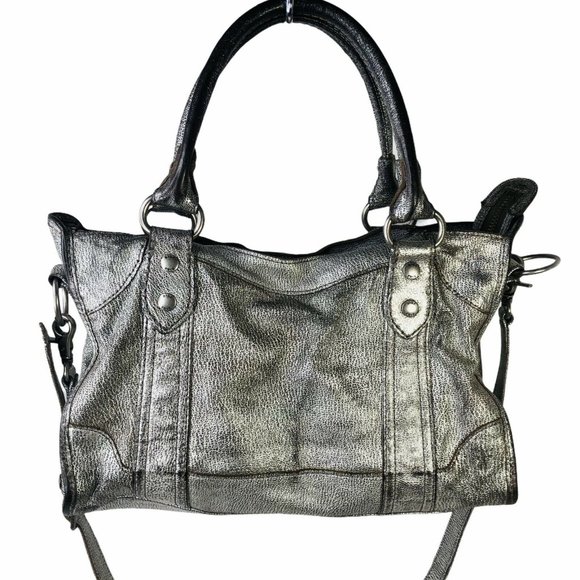Frye Handbags - FRYE MELISSA Metallic Silver Leather Satchel